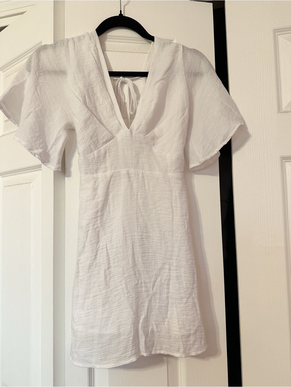 Oscar Street White V-Neck Short Sleeve Gauze Dress (Size 10, Lined)
